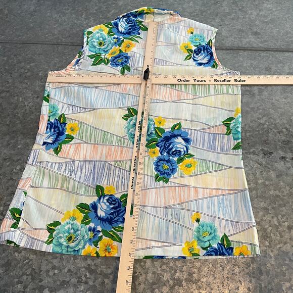 Vintage Aloha Floral Geometric Sleeveless Blouse Shirt Sz 38 M/L Retro 60s 70s - Picture 5 of 7